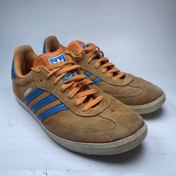 Y2K  Adidas Samba Orange Suede Blue stripe Sneakers Men Sz 10.5 US G05129 - Picture 1 of 16
